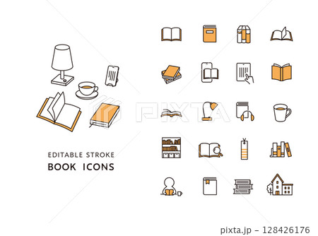 本・読書にまつわるアイコンセット(カラー) 本・読書にまつわるアイコンセット(カラー) 128426176