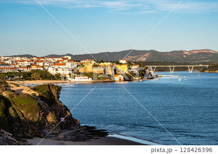 Sao Clemente fort in Vila Nova de Milfontes, Portugal at sunset. The fort is in the historical part of town Sao Clemente fort in Vila Nova de Milfontes, Portugal at sunset. The fort is in the historical part of town 128426396
