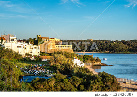 Sao Clemente fort in Vila Nova de Milfontes, Portugal at sunset. The fort is in the historical part of town 128426397