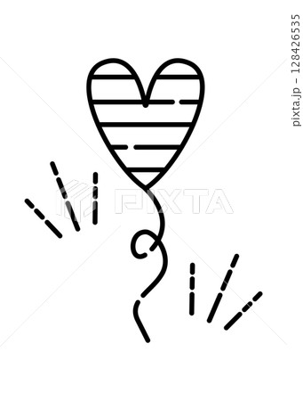 Air balloon in shape of heart, vector black line icon 128426535