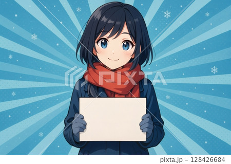 ポップアート風のアニメキャラクターと空白のサインボード ポップアート風のアニメキャラクターと空白のサインボード 128426684