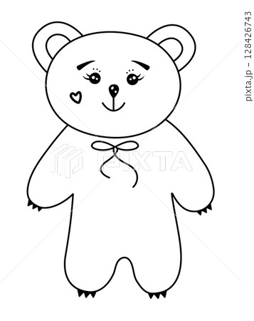 Kawaii black and white bear, cute preppy monochrome illustration Kawaii black and white bear, cute preppy monochrome illustration 128426743