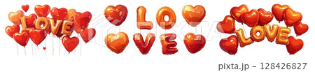 air red balloons heart. balloon love set, gold valentine romance decor gift holiday vector illustration 128426827