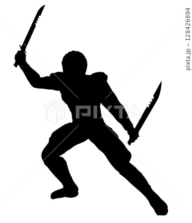 Silhouette of Warrior Holding Sword Silhouette of Warrior Holding Sword 128426894