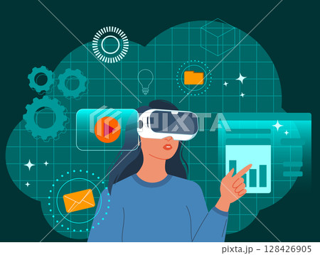 Woman Using Virtual Reality Headsetのイラスト素材 [128426905] - PIXTA