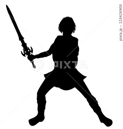 Woman warrior with sword and shield silhouette Woman warrior with sword and shield silhouette 128426909
