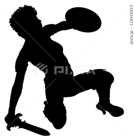 Woman warrior with sword and shield silhouette 128426913