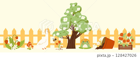 Illustration garden and backyard. Cottagecore. 128427026