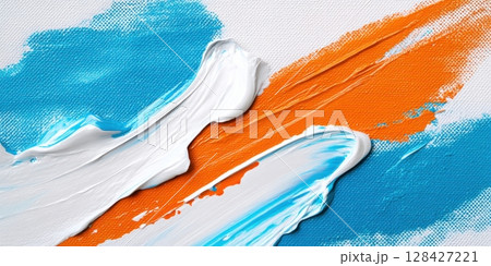 Abstract Orange Blue White Acrylic Paint Texture Strokes Background Art Oil Brush Color Image Style 128427221
