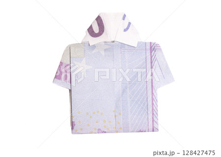 Shirt Origami With Euro Bill isolated on white 128427475