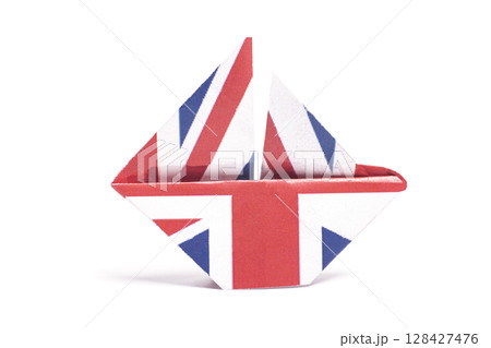 Paper boat made as the English flag Union Jack United Kingdom Paper boat made as the English flag Union Jack United Kingdom 128427476