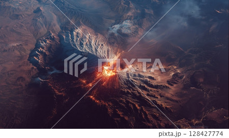 Aerial View of Volcanic Eruption 128427774
