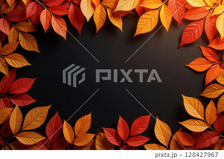 Vibrant leaves on a dark background. 128427967