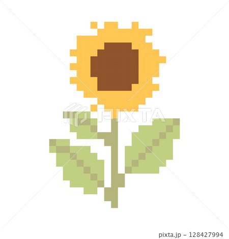 Pixel Art Sunflower Cute Retro 8-Bit Flower Illustration for Summer or Garden Design 128427994