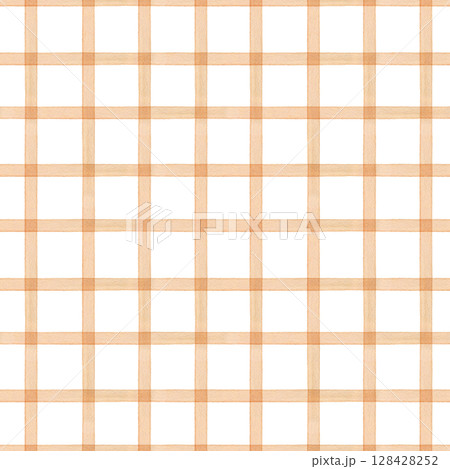 Watercolor beige colored gingham pattern with vertical horizontal stripes isolated background. Hand painted naive interwoven lines ornate for neutral fabric design, tablecloth, home decor print 128428252