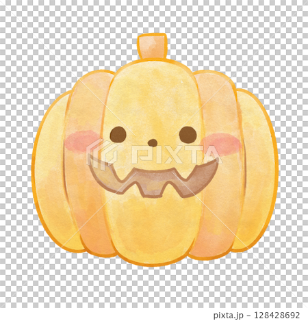 萬聖節南瓜水彩人物插圖 | 使用輕線條繪製的柔和南瓜 128428692