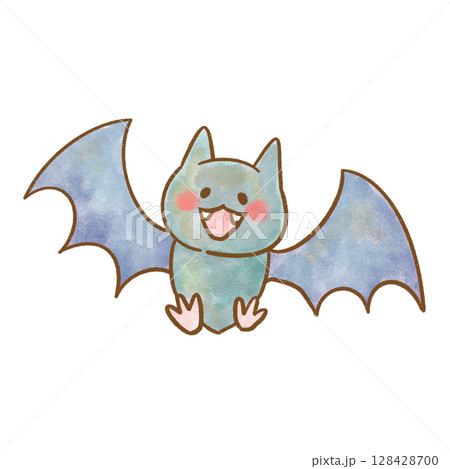かわいいコウモリの水彩風キャラクターイラスト｜茶色の線で描かれたハロウィン素材 128428700