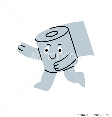 A fun and energetic toilet paper character running with a big grin. Vector illustration. A fun and energetic toilet paper character running with a big grin. Vector illustration. 128428960