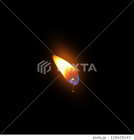 Fiery candle flame on wick. Isolated realistic icon. Fiery candle flame on wick. Isolated realistic icon. 128429143