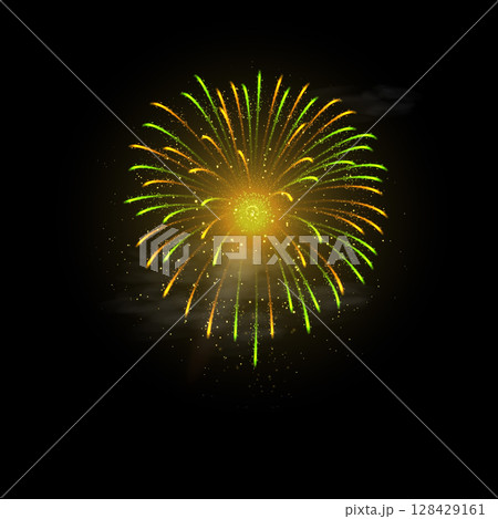 Yellow green firework explosion with sparks, smoke and glow effect. Yellow green firework explosion with sparks, smoke and glow effect. 128429161