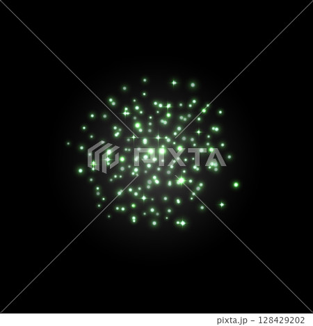 Realistic firecracker, fireworks exploding, vector green explosions, festive blur sparks, pyrotechnics light effect 128429202