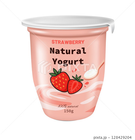 Plastic yogurt cup vector illustration with strawberry 128429204