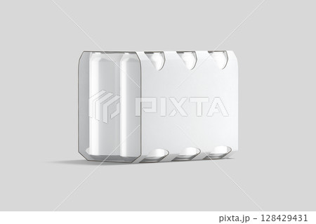 Blank white six can cardboard pack mockup, half-turned view Blank white six can cardboard pack mockup, half-turned view 128429431