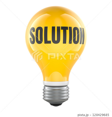 Solution concept with yellow light bulb. 3D rendering 128429685