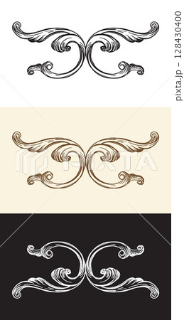 Swirl baroque style decorative engraving elements vector 128430400