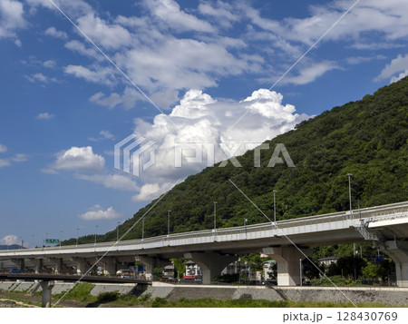 五月山の麓を通る阪神高速道路と積乱雲 五月山の麓を通る阪神高速道路と積乱雲 128430769