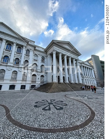 Curitiba Parana Brazil February 3 2024 Historic facade of UFPR building under blue sky 128430807