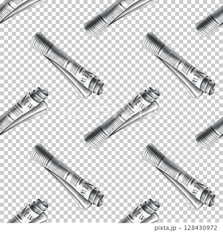 Seamless pattern from newspaper rolls. Hand-drawn watercolor illustration. Perfect for textiles, wrapping paper and packaging, printing house decor and more. 128430972