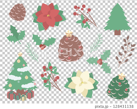 一套非常適合聖誕節的冬季植物材料 128431138