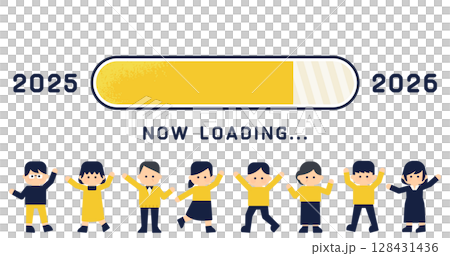 年度進度圖說明：2025年至2026年的載入進度條 | 向量 128431436