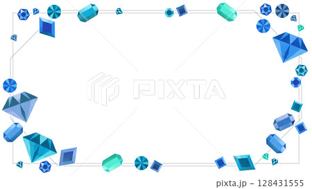 キラキラ青い宝石のイラストフレーム 128431555