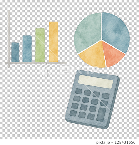 Business graph and calculator watercolor illustration 128431650