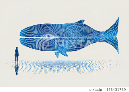 クジラと人物のいるトリック的なグラフィック素材-1 クジラと人物のいるトリック的なグラフィック素材-1 128431789