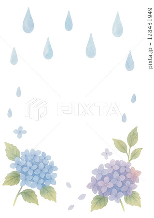 雨粒と紫陽花の水彩フレームイラスト 128431949