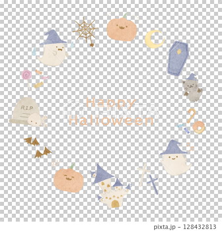 Cute hand drawn halloween circular frame Cute hand drawn halloween circular frame 128432813