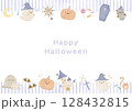 ストライプ柄とかわいいハロウィーンのフレーム 128432815