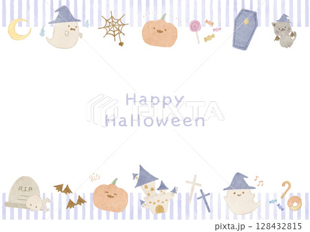 ストライプ柄とかわいいハロウィーンのフレーム ストライプ柄とかわいいハロウィーンのフレーム 128432815