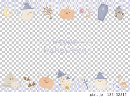 ストライプ柄とかわいいハロウィーンのフレーム ストライプ柄とかわいいハロウィーンのフレーム 128432815