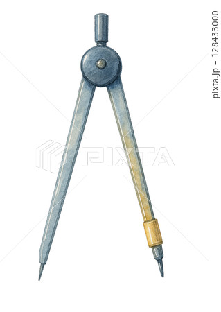 製図用コンパスの水彩イラスト 128433000