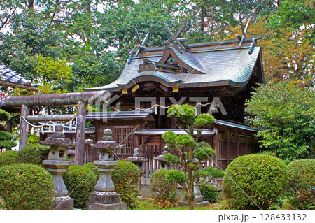 緑に囲まれた治田神社の拝殿 緑に囲まれた治田神社の拝殿 128433132