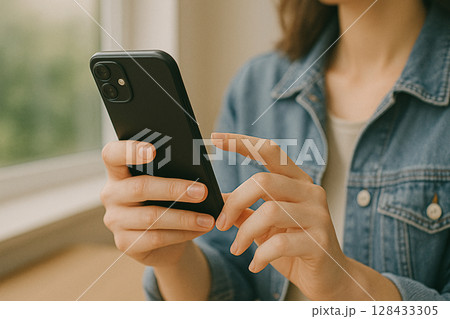 スマホを操作する若い女性 128433305