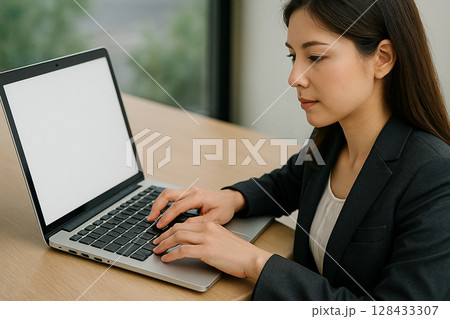 パソコンで作業する女性 128433307
