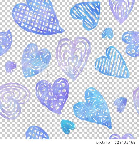 手繪心形無縫圖案（藍色和紫色） 128433468