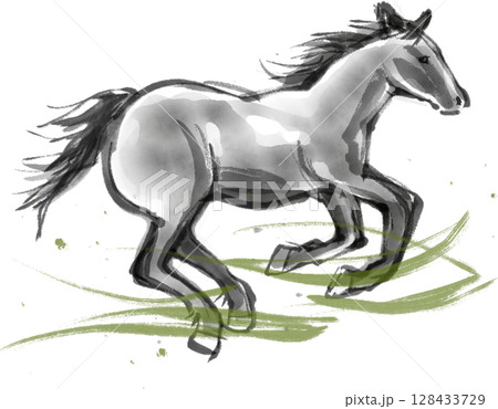 走る馬の墨絵イラスト 128433729