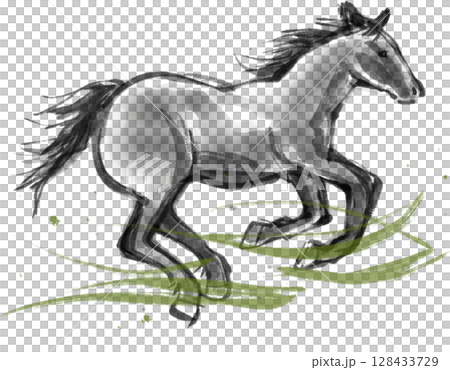 Running horse ink painting illustration Running horse ink painting illustration 128433729