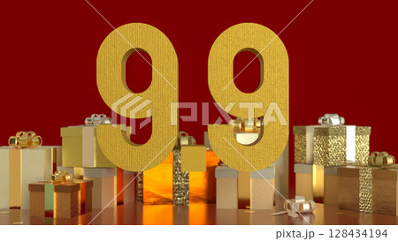 The Gift box and Number for 9.9 promotion or business concept 3d Rendering. The Gift box and Number for 9.9 promotion or business concept 3d Rendering. 128434194